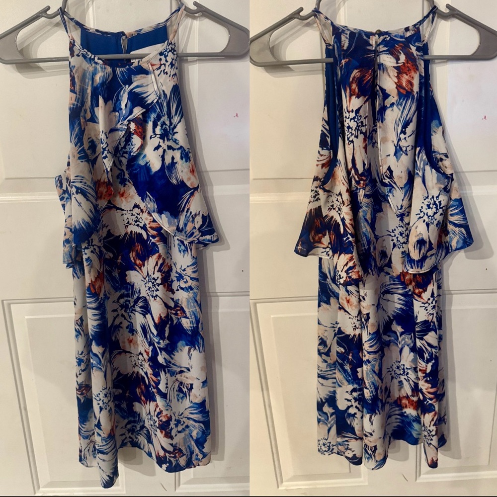 Charles Henry Blue and White Floral Dress